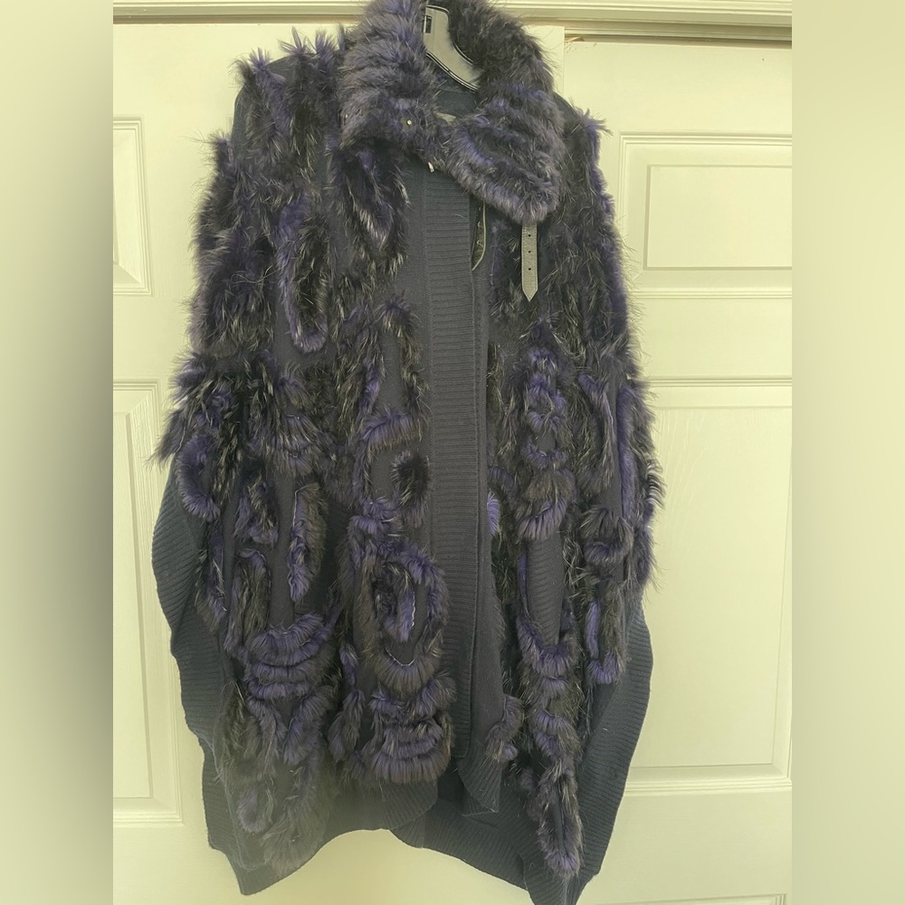 Genuine fur poncho sweater